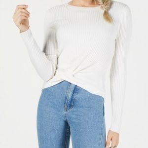 HOOKED UP BY IOT WOMEN'S WHITE RIBBED TWIST FRONT